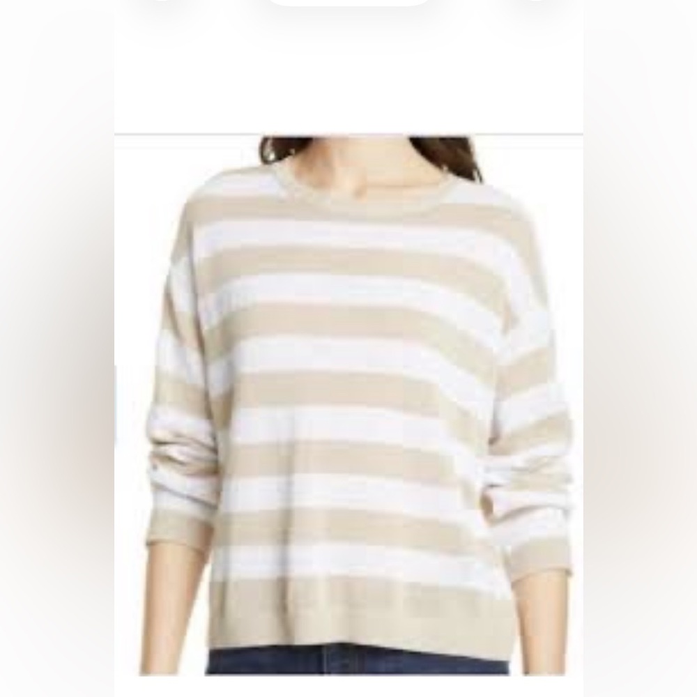 Eileen Fisher Striped Beige and White Women's Sweater size Large